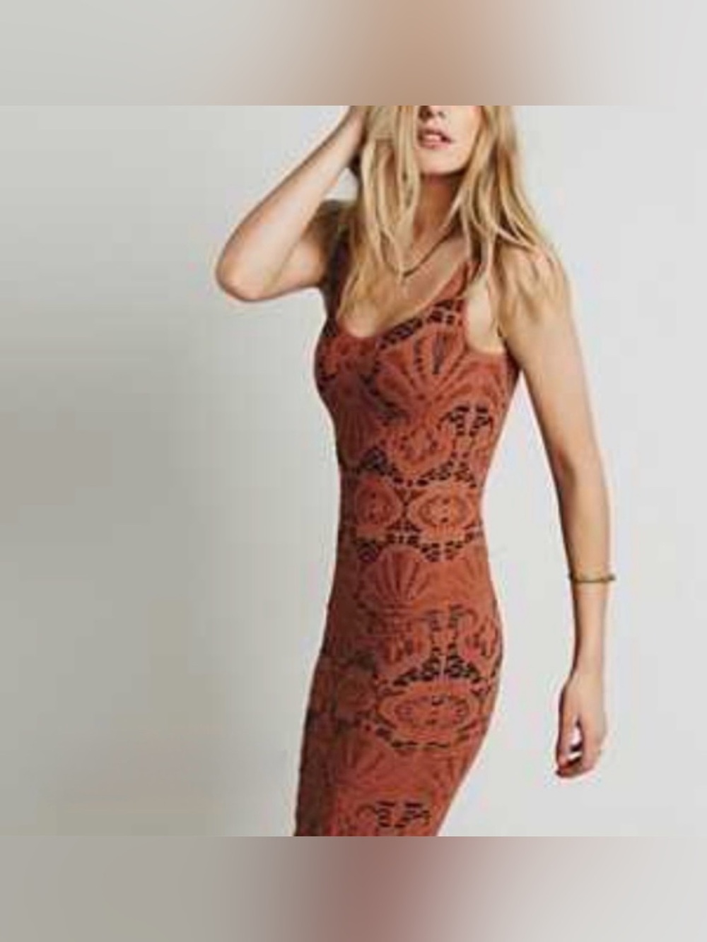 Free People Rust Crochet Midi Tank Dress
